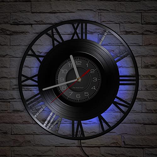 Smotly Reloj de pared de vinilo, reloj de pared con números romanos con función de luz nocturna LED, reloj de pared vintage para decoración del hogar, regalo