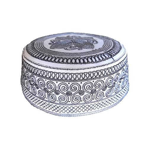 Sombrero de oración islámica para hombres bordado Eid RamadanHijabs Gorro árabe Sombrero redondo transpirable Turban Cráneo Cap Bufanda Étnica Cap Islámico Sombrero, gris claro, small