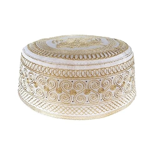 Sombrero de oración islámica para hombres bordado Eid RamadanHijabs Gorro árabe Sombrero redondo transpirable Turban Cráneo Cap Bufanda Étnica Cap Islámico Sombrero, amarillo, medium