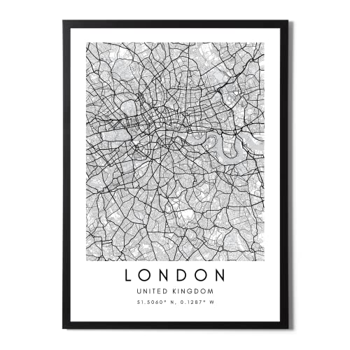 State Media Vision Póster minimalista de mapa de la ciudad de Londres, pósteres de coordenadas de la ciudad, decoración de sala de estar o dormitorio (ciudades del Reino Unido) (Londres, A4 (29,7 cm x