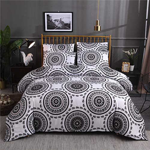 Stillshine Ropa de Cama Bohemia Mandala Estilo Barroco India Retro Circulo Negro Blanco Rojo Naranja Azul Púrpura Funda nórdica y Funda de Almohada Juegos de edredones (Blanco, 220 x 240 - Cama 150)