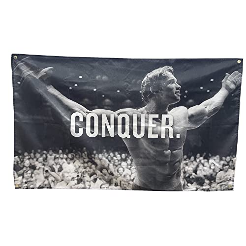 Stormflag Conquer Pose - Banderas de levantamiento de gimnasio de 90 x 150 cm, poliéster de 90 g, con cuatro ojales y doble costura