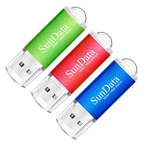 SunData Memorias USB 3 Piezas 16GB PenDrives 16GB Unidad Flash USB2.0 Pen Drive con Luz LED (3 Colores: Azul Verde Rojo)