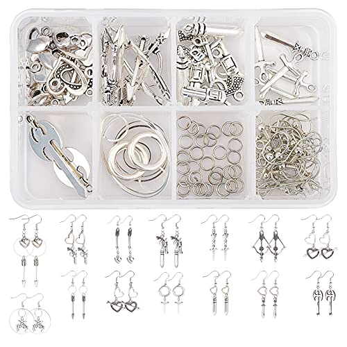 SUNNYCLUE 1 Caja DIY 14 Pares Pistola de Plata Antigua Tiro con Arco Granada Amuletos para Armas Kits de Fabricación Pendientes Colgantes Accesorios de Estilo Tibetano para Mujeres