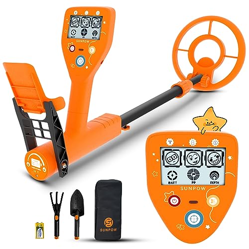 SUNPOW Detector de Metales para Niños,Diseño Unisex,Bobina Impermeable IP68,Chip de Actualización, 3 Modos,Vástago Ajustable de 32-40'', Fácil Uso para Niños.(OTMD10)