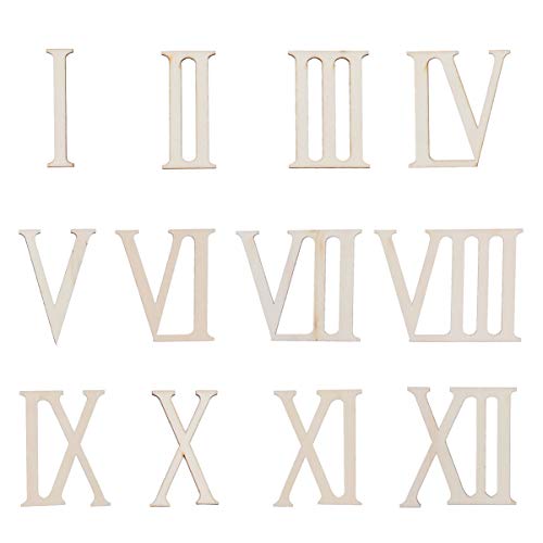 SUPVOX 12 piezas de números romanos de madera en forma de números de madera números de recortes de madera sin terminar para el hogar de bricolaje adornos de madera artesanales