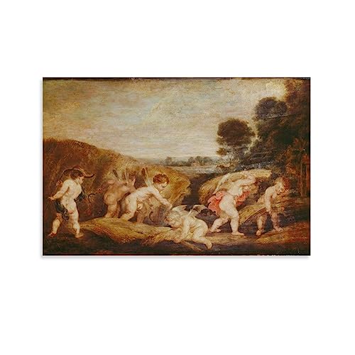 SwayvE Póster decorativo de pared en lienzo del siglo XVII cosechando cupidos para el hogar, obras de arte, pósteres de 08 x 12 pulgadas (20 x 30 cm)