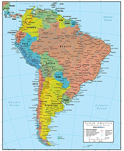 Swiftmaps South America - Mapa de pared (edición geopolítica, laminado de 18 x 22)