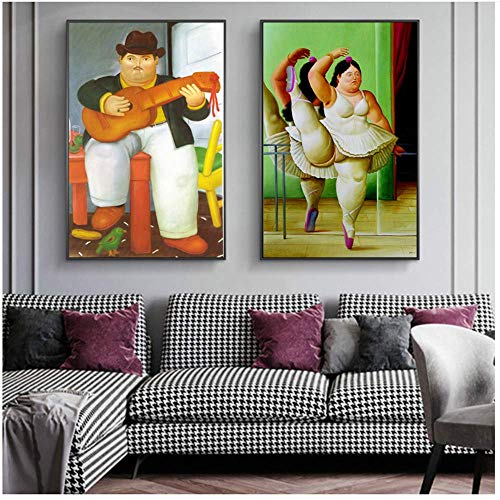 SXXRZA Cartel de Arte   40x50cm sin Marco Hombre con Guitarra por Fernando Botero Pinturas de Arte Famosas Bailarina Lienzos Carteles e Impresiones Cuadros clásicos Decoración para el hogar