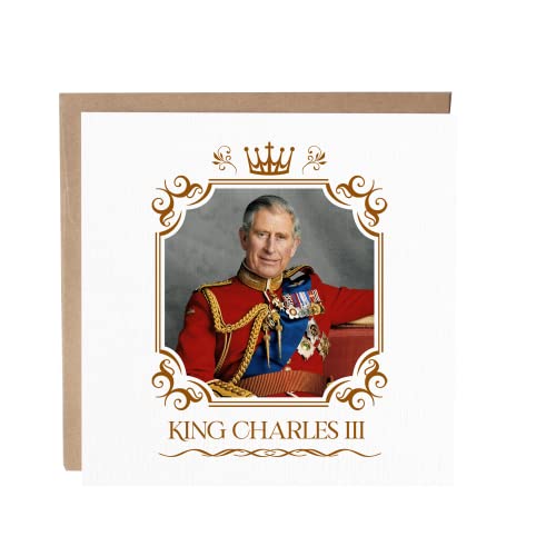 Tarjeta cuadrada de retrato del rey Carlos III – Coronación Real Majestad The King Crown Monarca ceremonia conmemorativa de recuerdo personalizado/mensaje en blanco (mensaje en blanco)