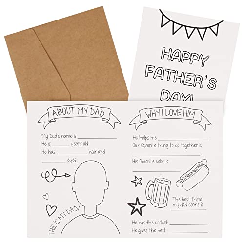 Tarjeta del día del padre,Página de actividades para niños. Escribe todo sobre papá, luego colorea la tarjeta y dásela en el día del padre ¡Seguro que lo guardará durante años