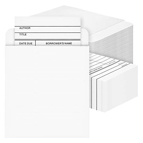 Tarjetas de Biblioteca con sobre adhesivo para el interior de los libros (Juego de 100), blanco