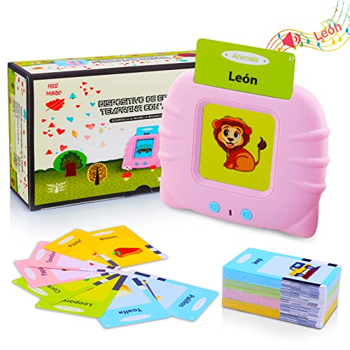 Tarjetas Flash Parlantes Juguetes de Aprendizaje para Niños Pequeños 1-6 Años, 112 Hojas 224 Español Palabras, Juguetes Educativos Audibles, Recurso Preescolar Juguete Interactivo Electrónico - Rosa