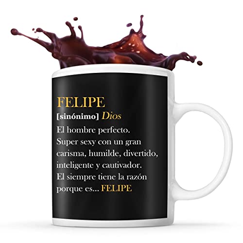 Taza con el nombre Felipe con definición humorística ideal para un regalo original