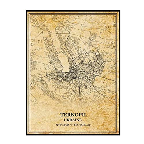 Ternopil Ucrania Arte de la pared Vintage Print Poster Canvas Map Artwork Travel Souvenir Gift Home Decor Unframed