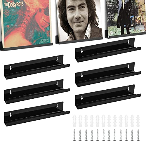 THATSRAD 6 PZS Estante de Acrílico para Discos Vinilos Estante Flotante Pared (30,5 * 4,4 * 4,3cm) Estanterías para CDs Expositor para Discos de Vinilo Soporte para Vinilos Discos, Fotos (Negro)