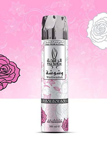 The Scent Washwashah Ambientador en spray 300 ml, paquete de 3, sin alcohol, fragancia árabe oud, ambientadores perfectos para el hogar, experimenta The Scent of Arabian Royalty