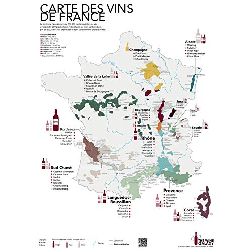 The Wine Galaxy - Mapa impreso de vinos de Francia y regiones vitícolas (formato estándar de 50 x 70 cm) | Póster mural, para regalo (idioma español no garantizado)