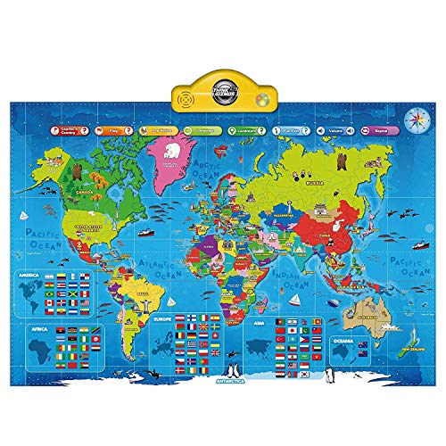 Think Gizmos Mapa Parlante Interactivo para niños TG661 - Presione, aprenda y descubra más de 1000 Hechos sobre Nuestro Mundo - Regalo Ideal para niños y niñas de Edad 5-10