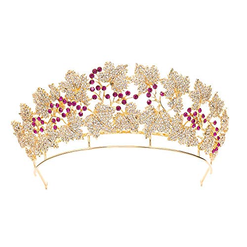 Tiara de la réplica de rubí real danés, diadema de tiaras de hojas plateadas para boda,tiara real española (Dorado)