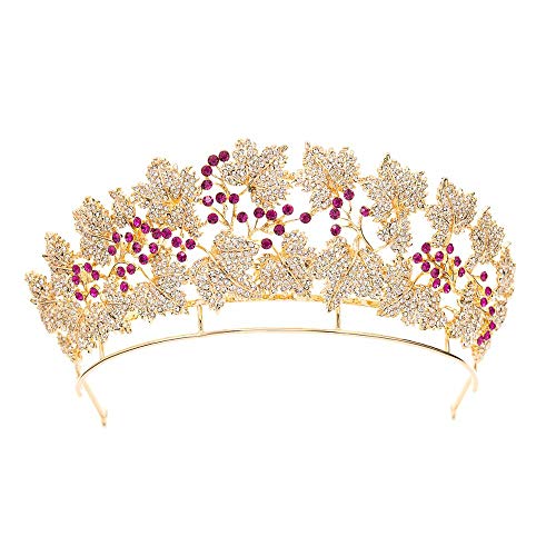 Tiara de la réplica de rubí real danés, diadema de tiaras de hojas plateadas para boda,tiara real española (Dorado)