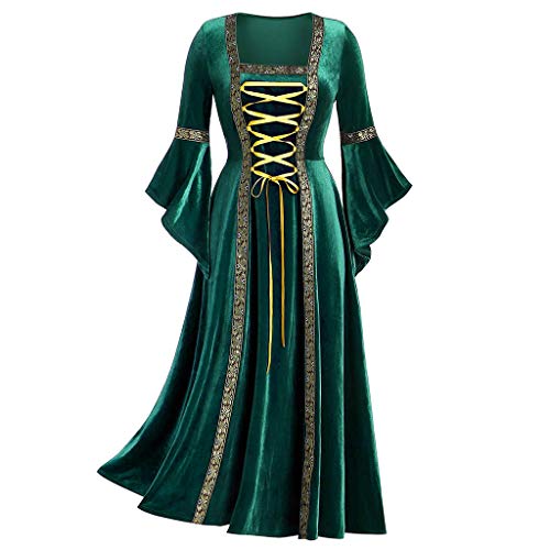 TMOYJPX Bonfor Disfraces Vestidos Medievales para Mujer Disfraz Bruja de Mujer Renacentista Gracioso Vestido Medieval Mujer Gotico Palacio Halloween (S-M, Verde)