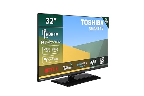 TOSHIBA 32WV3E63DG Smart TV de 32" con Resolución HD HDR10, Compatible con asistentes de Voz Alexa y Google, TV Satélite, Bluetooth, Dolby Audio
