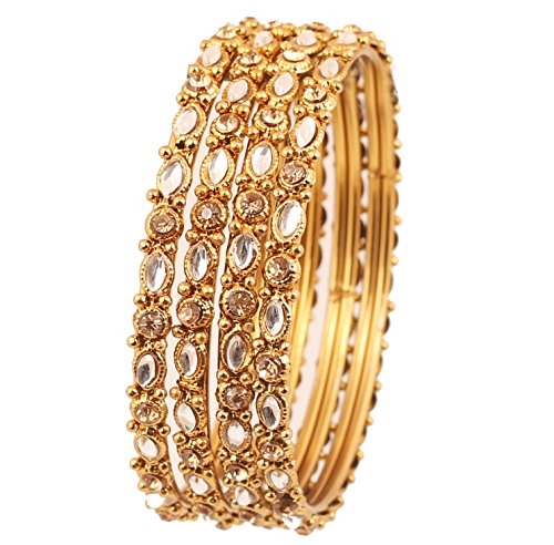 Touchstone - Juego de 4 pulseras para mujer con texto en inglés Golden Bangle Collection, estilo indio de Bollywood Classy Mughal, inspiradas en época Kundan, color dorado envejecido