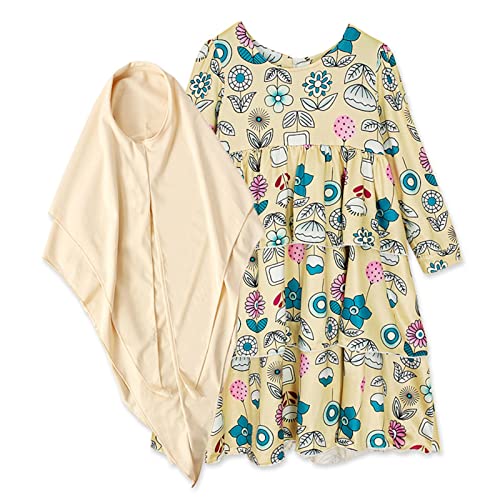 Traje De Soldado Adulto Niños pequeños bebé niña Dubai Abaya tradicional musulmán vestido con estampado de flores con diadema conjunto de trajes de Ramadán 2 uds Traje De Oveja (Khaki, 4-5 Years)