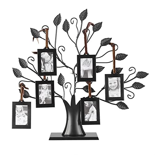 TRIXES Marco de fotos de árbol genealógico – Marco de fotos multi – con 6 marcos colgantes desmontables – Negro – Metal – Decoración independiente del hogar – Regalos para ella