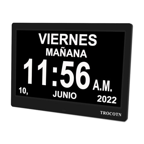 TROCOTN Reloj Digital de 10 Pulgadas, Calendario, Pantalla Grande, Reloj Despertador, Reloj de Pared (Negro)