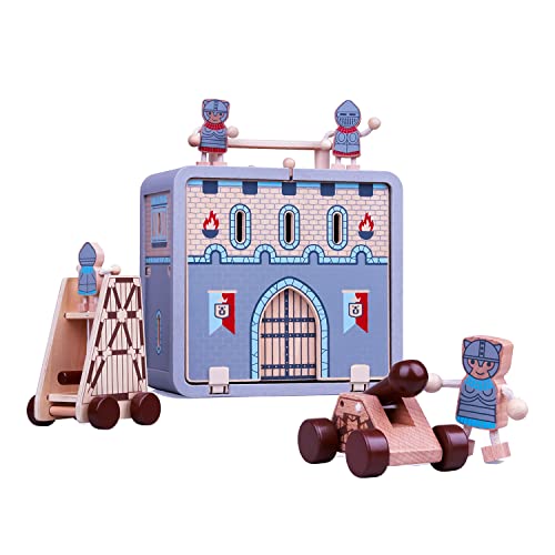 UDEAS Juego de juguetes para castillo con personajes distintivos, divertido juguete de castillo con tema colorido, vehículos de guerra históricos de madera con figuras de soldados