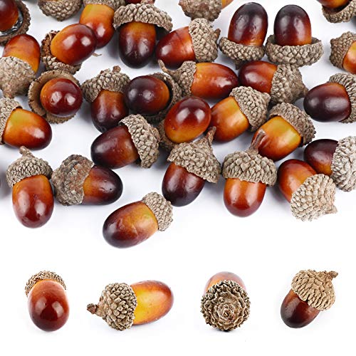 UFLF 50pcs Bellotas Decorativas Artificiales Frutas Bellotas Pequeñas con Natural Adornos Navideños Materiales Decoración Casa Manualidad DIY