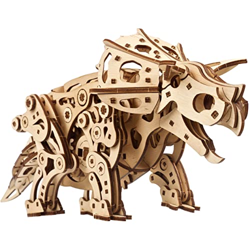 UGEARS Triceratops Modelismo Dinosaurio para Montar - Puzzle 3D Madera Dinosaurios Construir - Único Regalo Maqueta Dino Mecánico con Paseo Realista - Ideal para Fans de Maquetas y Rompecabezas