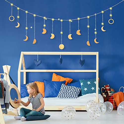 Ulikey Fases de la Luna Decoracion, 144cm Guirnalda Fases Luna con 5M 50 LEDs Guirnalda Luces, Bohemio Decoración de la Pared, Eid Decoracion, Adornos Colgantes para Dormitorio Sala de Estar, 13 Luna