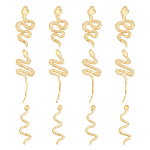 UNICRAFTALE 12 Uds. Colgantes de Serpiente Dorada 3 estilos Acero Inoxidable Gótico Hecho A Mano Cabujones de Serpiente Encanto Joyería Regalo Colgante Llavero Encanto