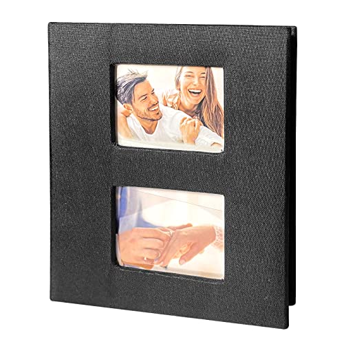 Uootach Álbum de Fotos 6 pulgadas 10x15 cm 200 Versión horizontal fotos(50 hojas/100 caras, puede contener 200 fotos) Álbum de lino con ventana, Álbum de fotos para familiares, bodas(negro)