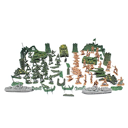 URFEDA Conjunto de juego militar de figuras militares de plástico 107 unidades, juego militar con soldados en miniatura, tanques, aviones, paredes y accesorios de batalla para niños adultos