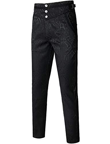 VATPAVE Pantalones góticos para hombre, disfraz de cosplay, pantalones victorianos steampunk, pantalones, Negro -, Medium