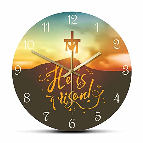 VBDFGX Reloj de Pared silencioso temático Decorativo de Pascua Cristiana de 11,8 Pulgadas con números arábigos, Reloj religioso de Jesucristo con la Cruz del Mesías, decoración del hogar