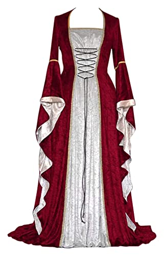 Vestido medieval para mujer con mangas trompeta, estilo medieval victoriano, vestido largo renacentista, gótico. Para carnaval, Halloween, fiestas de princesas, disfraz, rojo, XL
