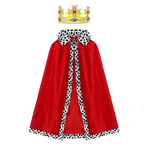 VIKSAUN Abrigo de Rey Deluxe, Larga Capa, Traje de Rey Medieval con Capa Roja y Traje de Rey de la Corona del Rey, Fiesta de Disfraces mottoparty Disfraz, Halloween en Carnaval Infantil (Rojo)