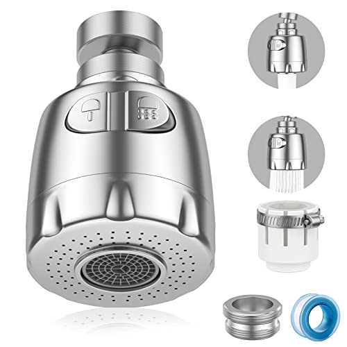 Vinabo Aireador para grifo, 360 °, giratorio, fregadero, de ahorro hídrico, con filtro regulador de cabezal y boquilla para cocina baño, 2 modos, Plata