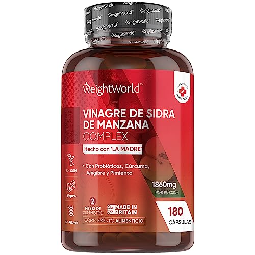 Vinagre de Sidra de Manzana con la Madre 1860mg de Potencia 180 Cápsulas Veganas - Con Probióticos, Cúrcuma, Jengibre y Pimienta de Cayena, Suplemento Dietético Natural Para 2 Meses de Suministro