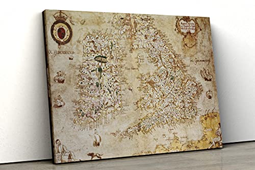 Vintage 1564 mapa de las islas británicas, mapa antiguo de Gran Bretaña, mapa del Reino Unido, cuadro enmarcado pp455 (A4 (30,5 x 20,3 cm)