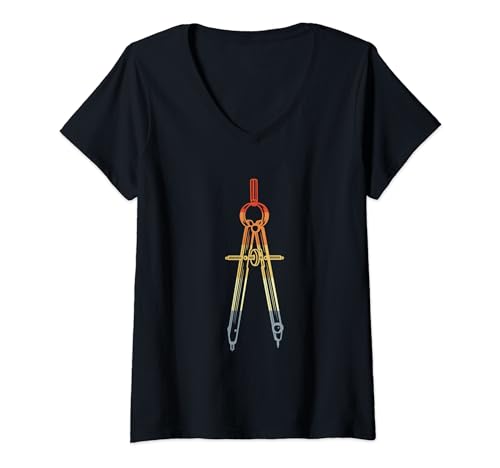 Vintage Arquitectura Brújula Boceto Construcción Diseñador Camiseta Cuello V