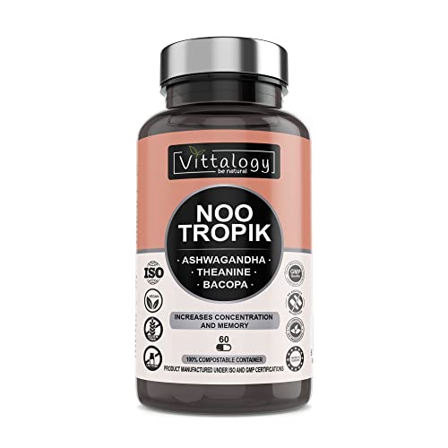 Vittalogy Nootropik. Nootrópico Para La Memoria Y Concentración Con Vitaminas Para Estudiar. Nootrópico Natural Con Extracto De Ashwagandha Sensoril® + L -Teanina Y Bacopa Monnieri. 60 Cápsulas