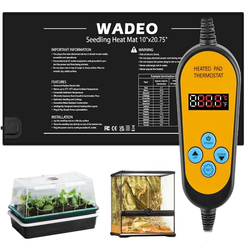 WADEO Estera calefactora Ajustable Almohadilla Térmica para Plantas, Alfombrilla de Calor para Plantas con Controlador de termostato, Alfombrilla de Calor para germinación de plántulas Impermeable