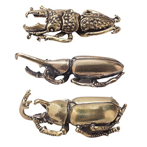 WANSUPYIN 2023 3 en 1 adornos de escarabajo de latón macizo simulación figuras de insectos miniaturas decoración de insectos decoración de estatua de jardín