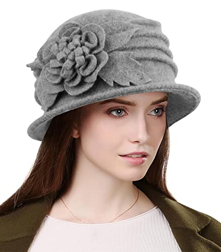 Wantonfy Mujer Lana Boina Gorro de Boina para Mujer Estilo francés Vintage Floral Trimmed Sombreros de Invierno